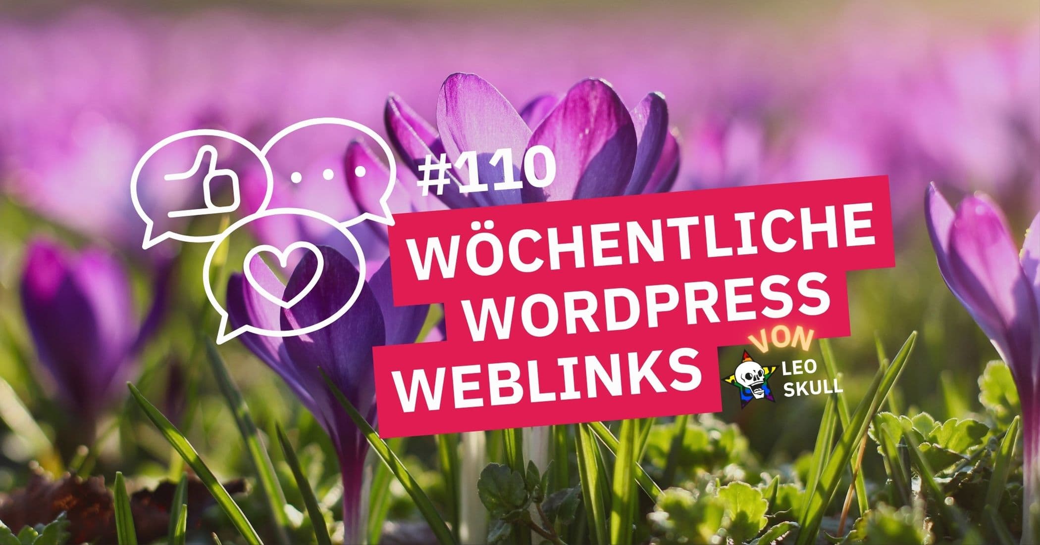 Wöchentliche WordPress-Weblinks auf lila Blumenhintergrund.