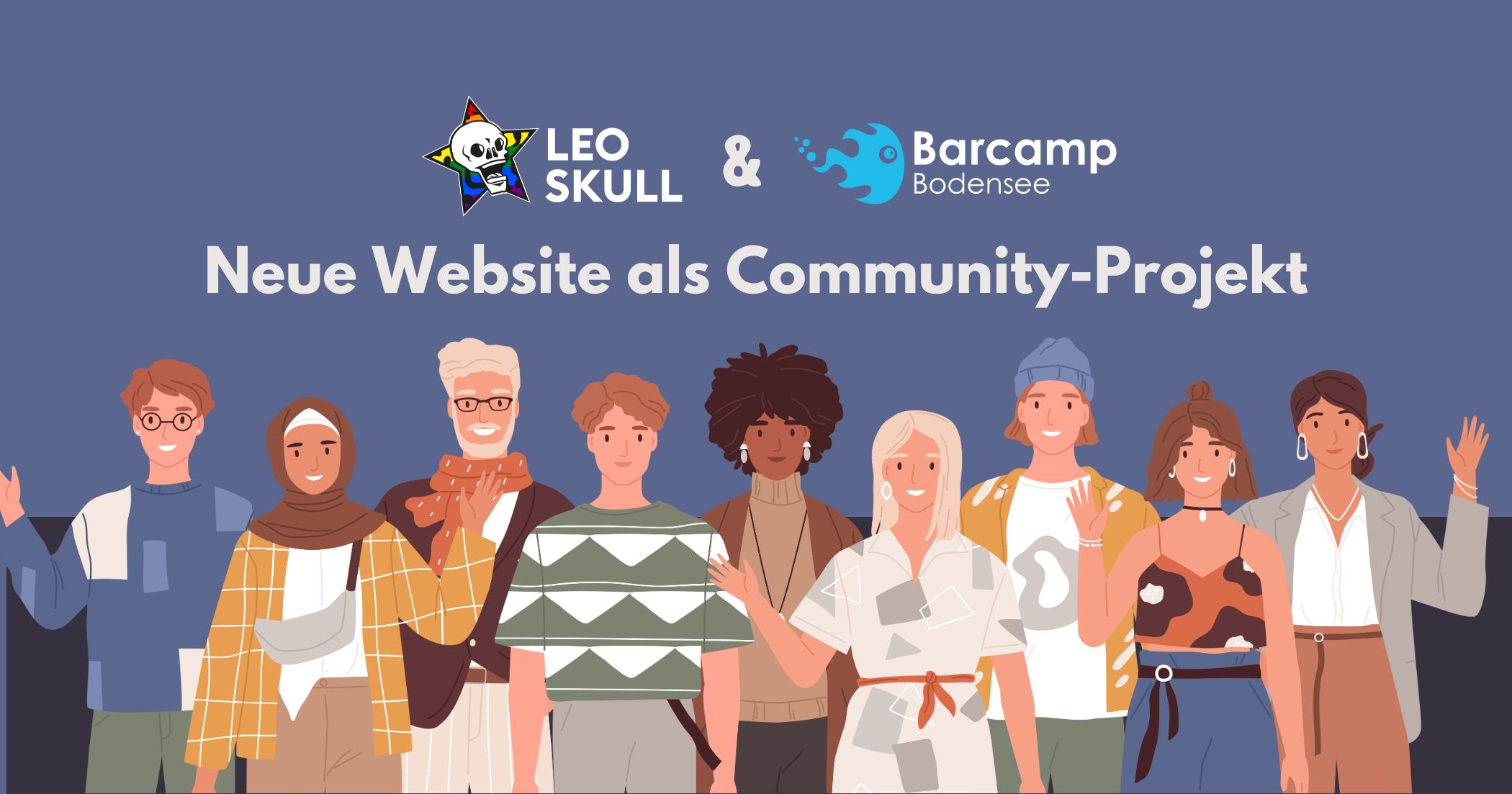 Illustration von Menschen, neue Website-Ankündigung, Community-Projekt