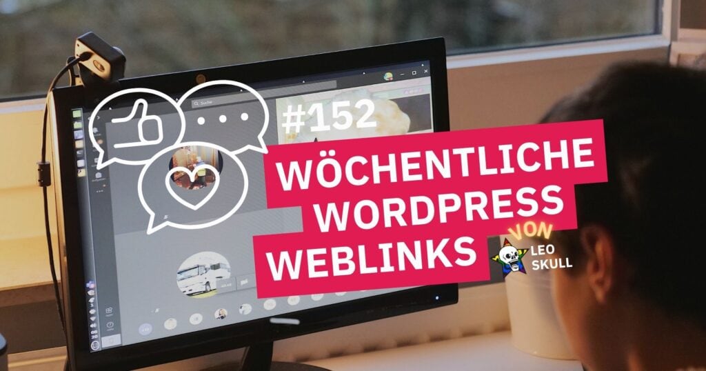 Bildschirm mit WordPress Weblinks und Social Media Icons, Fokus auf Webentwicklung.