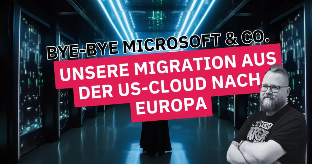 Serverraum mit digitaler Infrastruktur, Fokus auf Migration aus US-Clouds nach Europa.