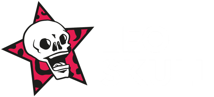 Logo "LEO SKULL" mit Totenkopf und Stern.