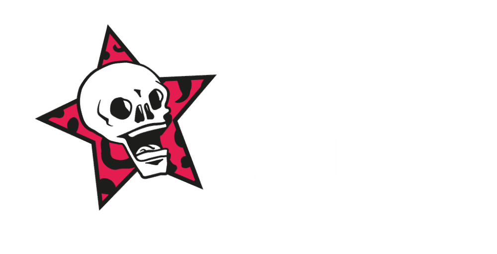 Logo "LEO SKULL" mit Totenkopf und Stern.