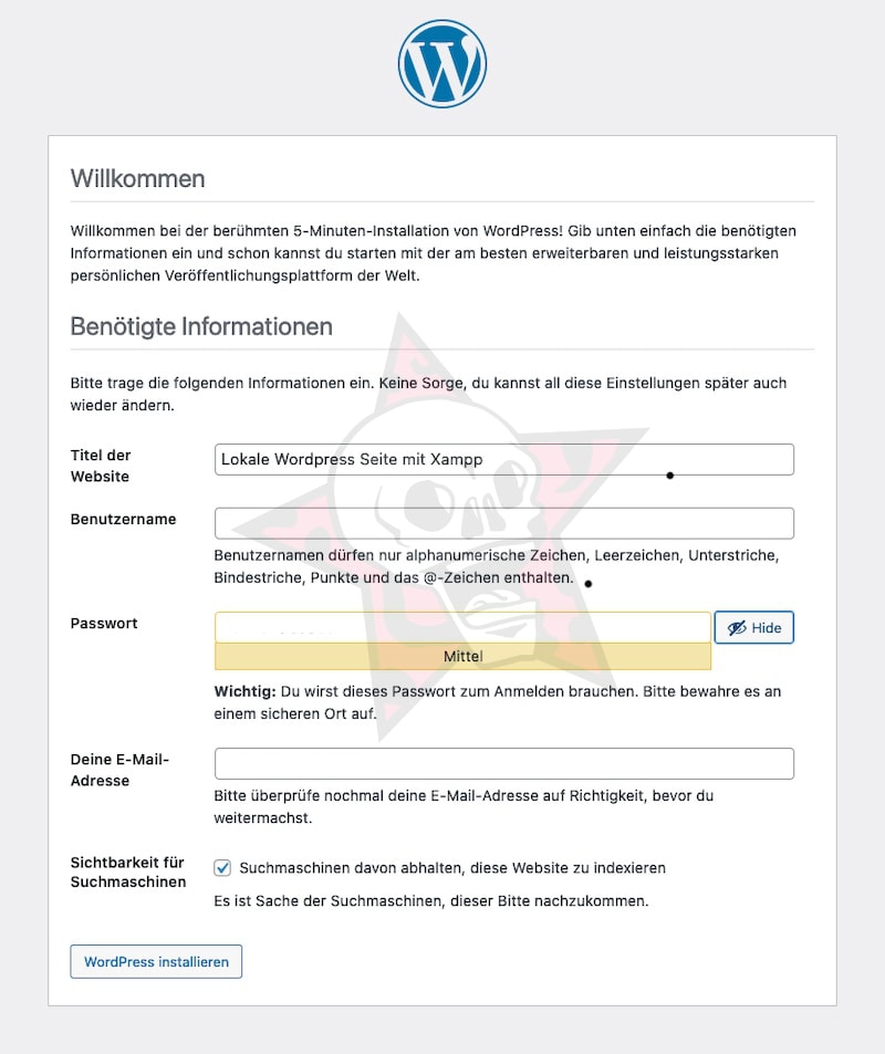 WordPress 5-Minuten-Installationsseite