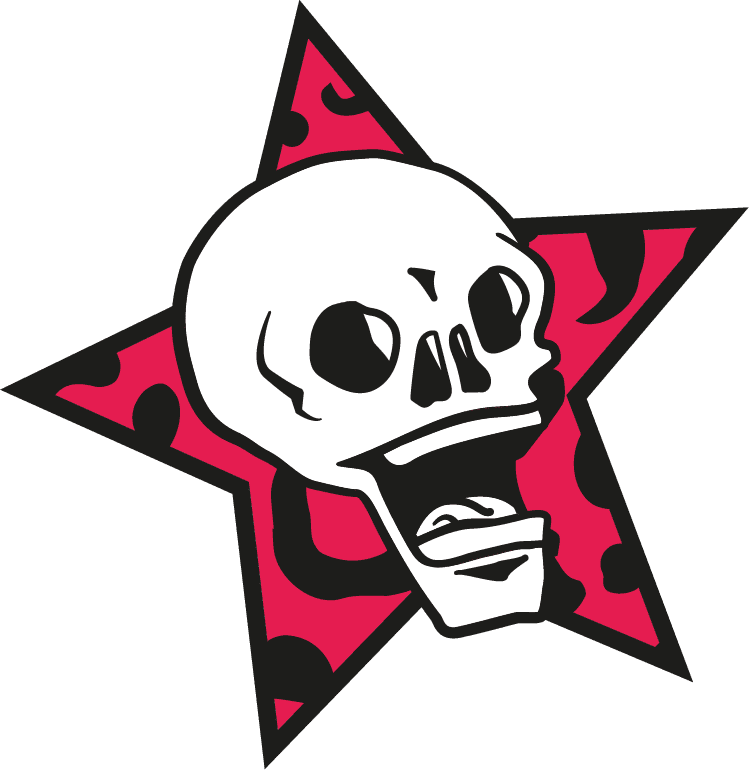 Grafik eines Totenkopfes mit rotem Muster.